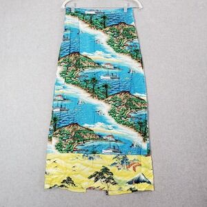 VINTAGE Clio Women Skirt‎ Medium Blue Hawaiian Scenic Rayon Maxi Made in USA NWT
